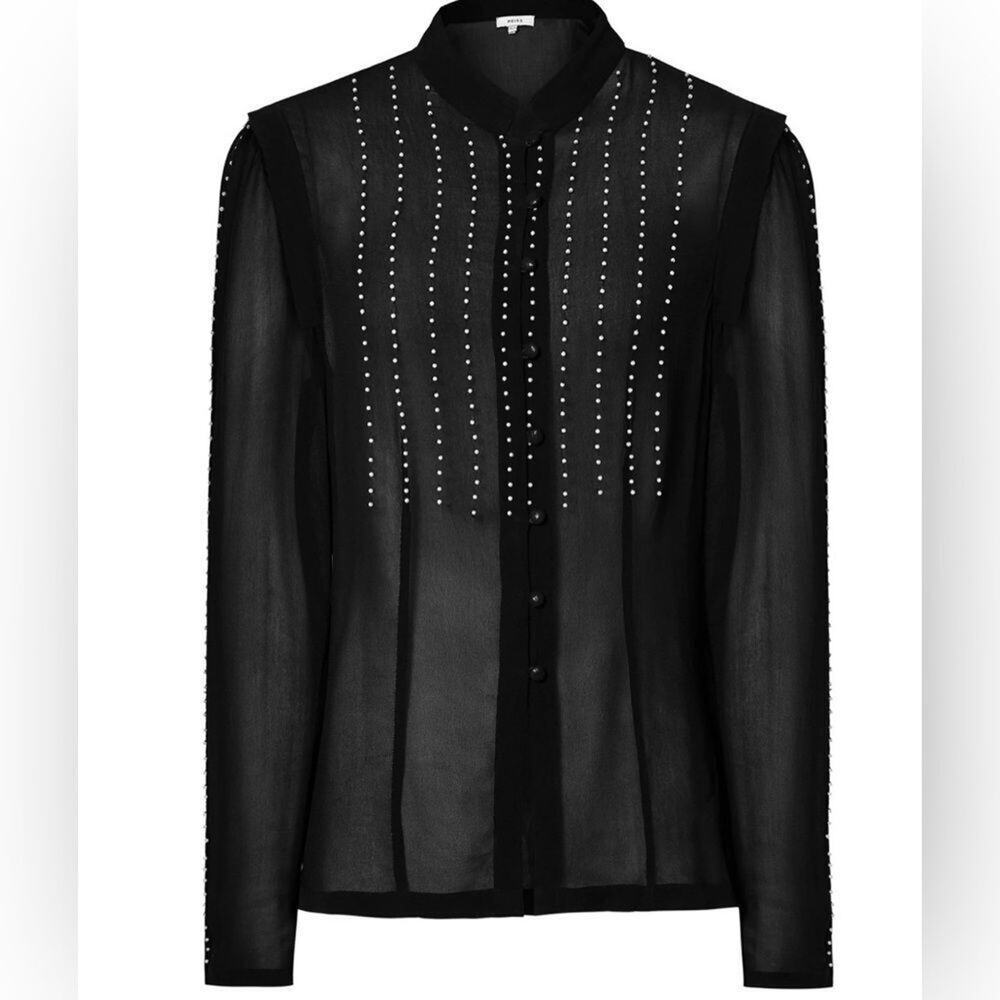 REISS SUZANNE PEARL EMBELLISHED BLACK SHEER BLOUSE NWT SIZE US 8 UK 12